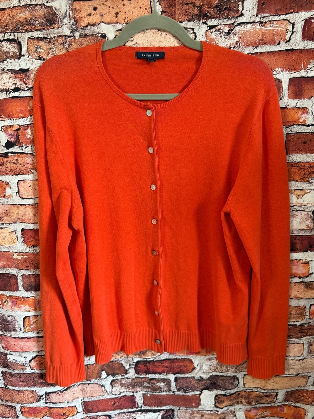 Lands' End Woman’s XL 18-20 Orange Cotton Blend Button-Front Cardigan Sweater